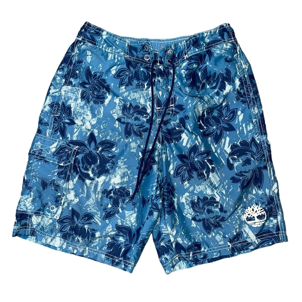 vintage 90s timberland blue floral high rise oversized baggy cargo board shorts